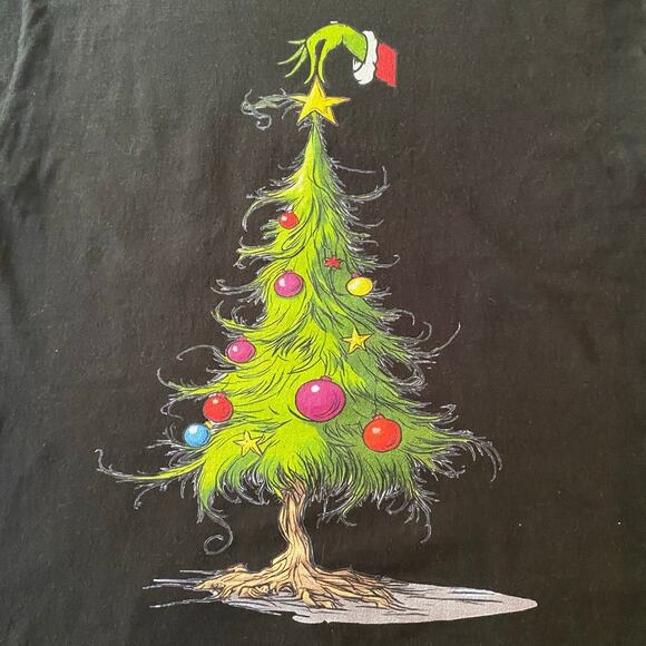 Grinch Christmas Tree Graphic Tee Port & Company L Black Holiday Shirt - Picture 1 of 4